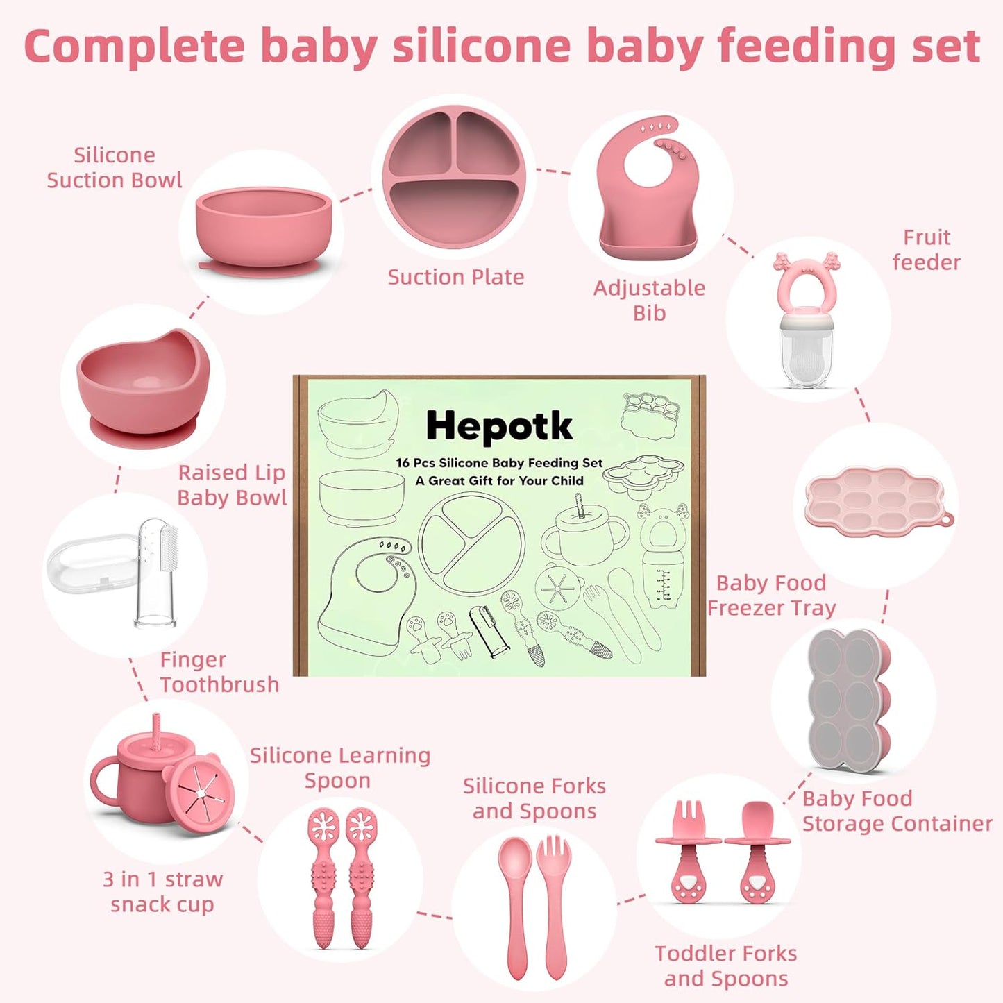 16 Pack Silicone Baby Feeding Set, BPA-Free Baby LED Weaning Supplies, Include Suction Plates, Baby Bowls, Silicone Fork & Spoon, and More, First Stage Baby Food Eating Utensils - 6+ Months(Blue, 16)