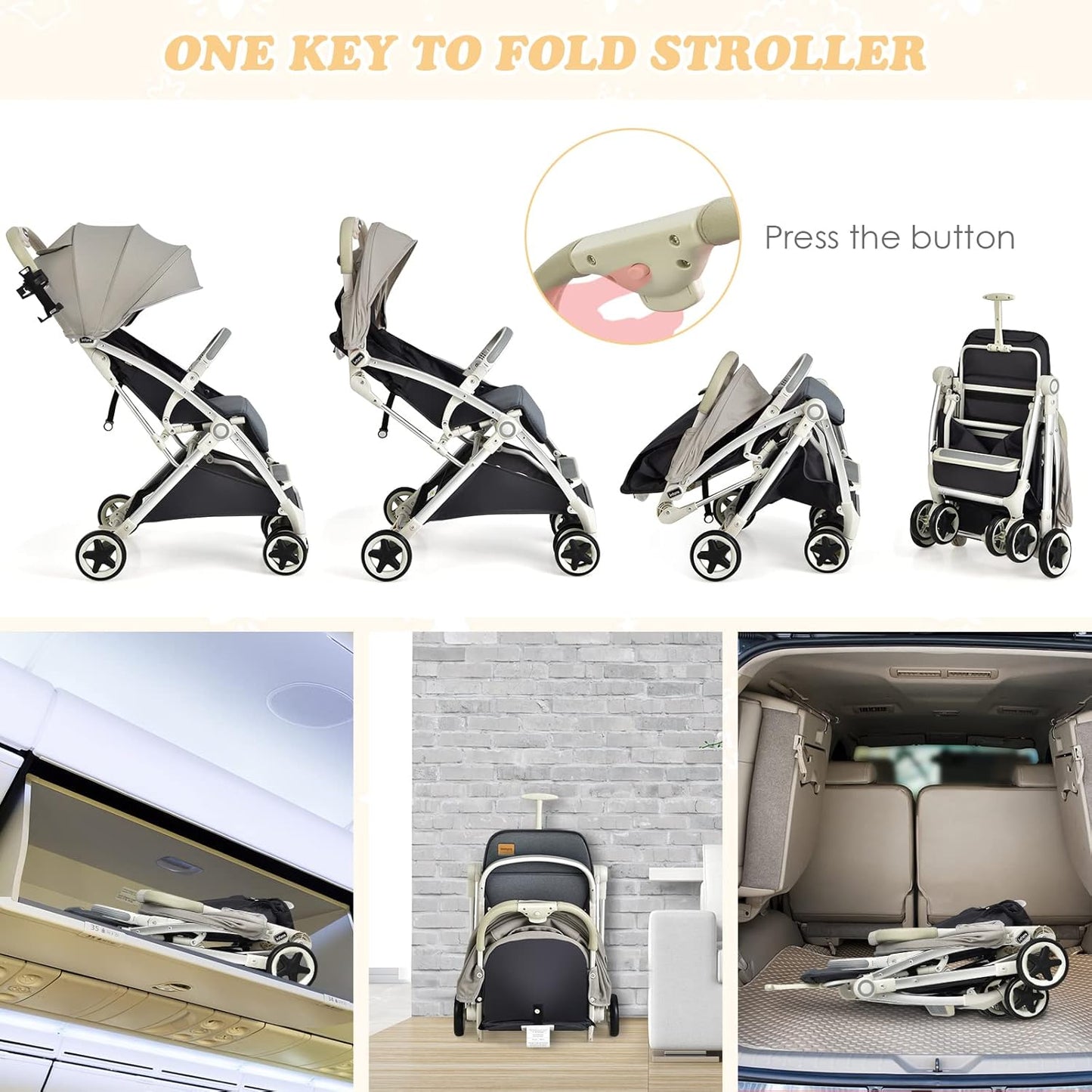 INFANS Lightweight Baby Stroller, Compact Infant with One-Hand Fold, Travel Stroller for Airplane with Cup Holder, Canopy 5-Point Harness Foot Cover for 6-36 Month
