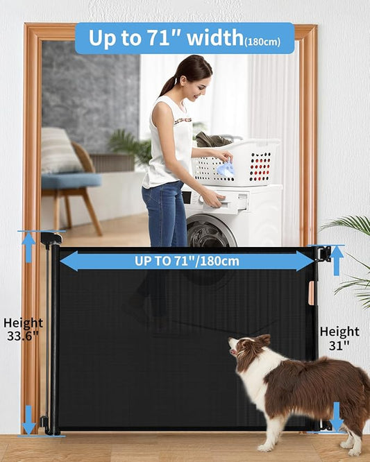 Veraste Retractable Baby Gate for Doorways and Stairs, Mesh Safety Gate for Pet, Indoor & Outdoor Use, One-Hand Operation, Easy Installation, 33.6" Tall, Expands to 71" Wide(Black,33.6"x71")