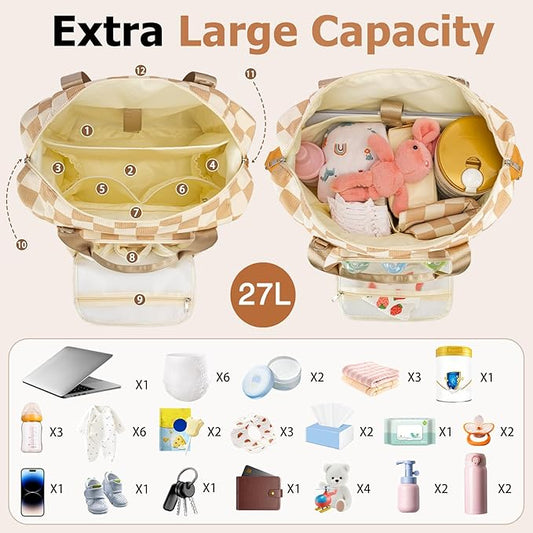 KUBYA Diaper Bag Tote, Puffer Diaper Tote Bags for Women Lightweight Travel Work Hospital Baby Bag Crossbody Mommy Bag