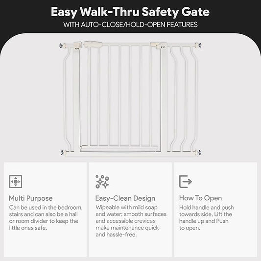 BalanceFrom 29.1-38.5" Easy Walk-Thru Baby and Pet Safety Gate with Hold-Open and Auto-Close – Adjustable Steel Barrier for Stairs, Doorways, and Hallways, No Drilling Installation