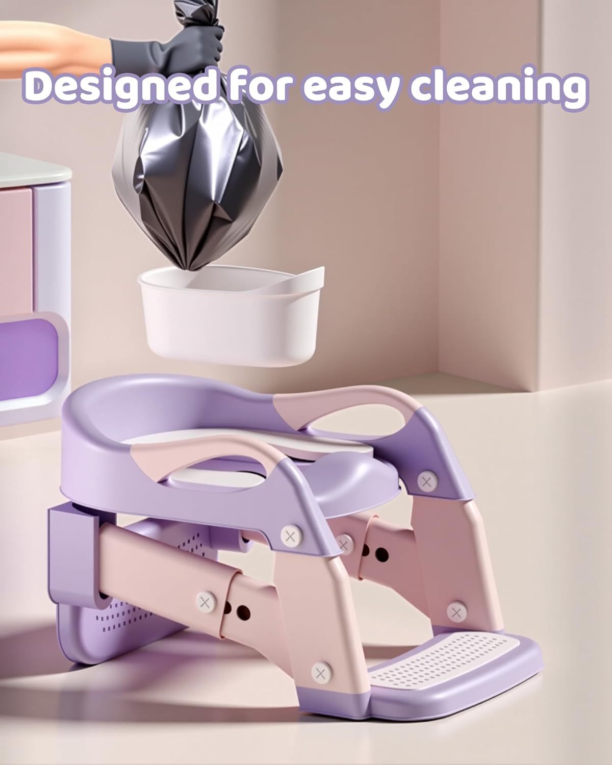 3-in-1 Potty Training Seat & Training Toilet & Potty Chair, Height AdjustableToddler Toilet Seat for Kids, Foldable Potty Training Toilet with Splash Guard & Anti-Slip Steps (Gray)