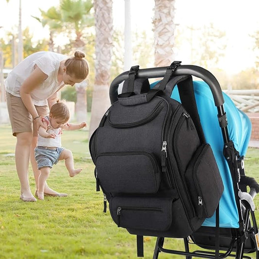 Mancro Diaper Bag Backpack, Multifunctional Baby Bag with Large Capacity and Waterproof Fabric,Diaper Backpack for Moms and Dads with 2 Side Insulated Pockets, Pink and Beige