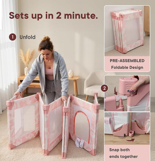 Baby Playpen for Babies and Toddlers, Upgraded 50x50 Inch Foldable No Assembly Required Play Yard with Breathable Mesh, Safe Playard with Gate, Indoor & Outdoor Infants Play Pen (1pc-Sand Checks)