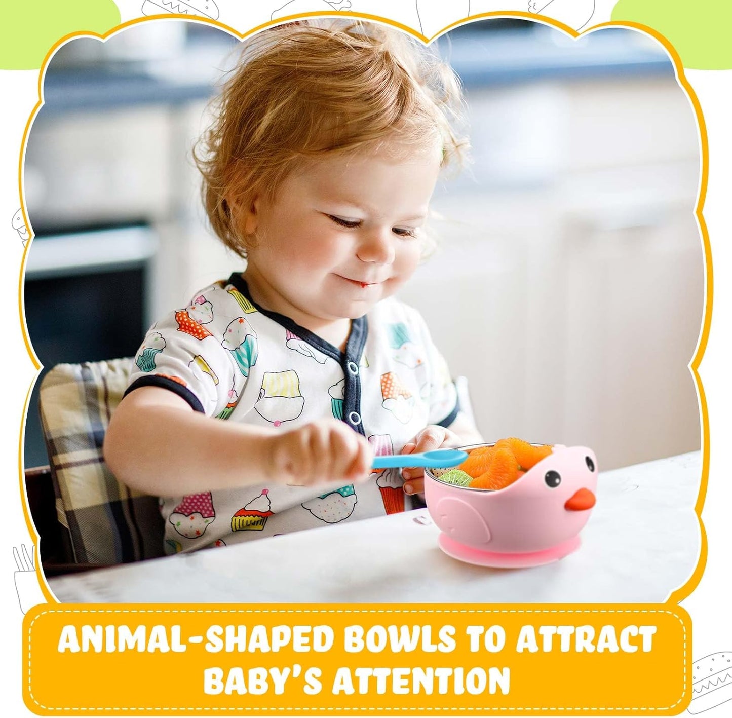Nuogo 4 Packs 304 Stainless Steel Baby Bowls with Silicone Sleeve Kids Toddler Food Bowls with Suction Anti Slip Cute Animal safe Design for Baby Feeding Soup Noodle Pasta Snack