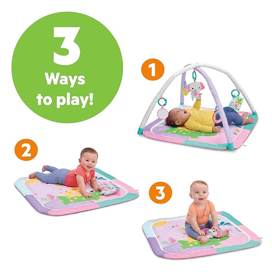 Bright Starts Wild Wiggles Sweet Safari Foldaway Baby Play Gym & Mat, Foldable with 5 Removable Toys, Machine-Washable Mat, for Ages 0-36 Months