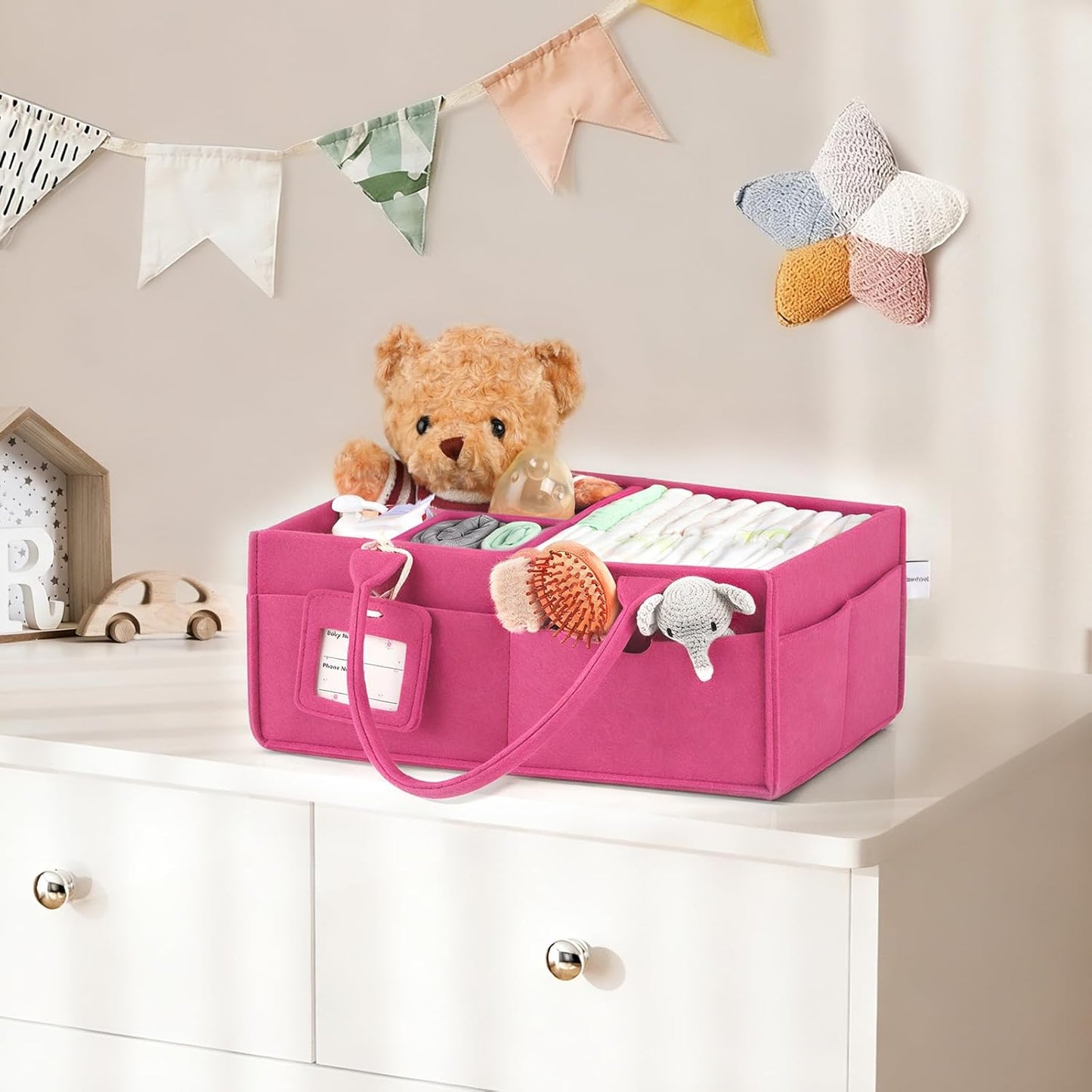 GEMII Diaper Caddy Organizer-Large Baby Caddy Organizer with Handle, Newborn Registry Essentials, Baby Shower Basket Gifts for Boys or Girls (Oatmeal, Large)