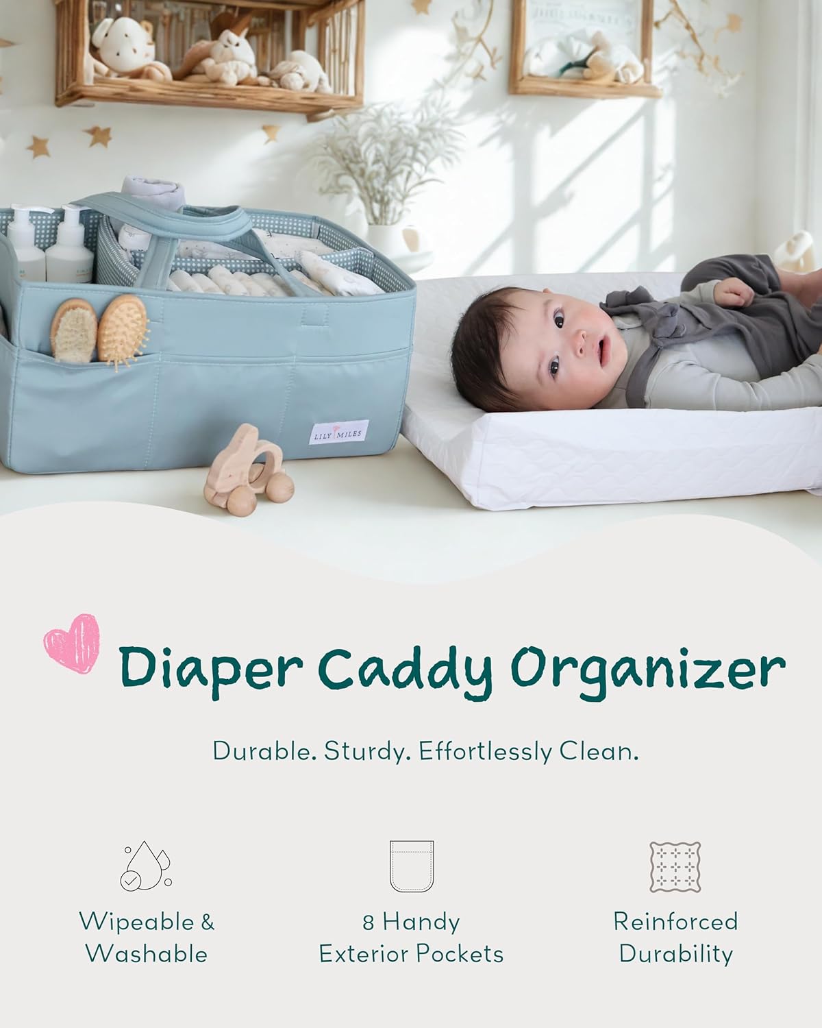 Lily Miles Baby Diaper Caddy Organizer - Large Tote Bag for Newborn essentials Boy or Girl - Baby Shower Basket - Nursery Must Haves - Registry Favorites - Newborn Caddie Car Organizer