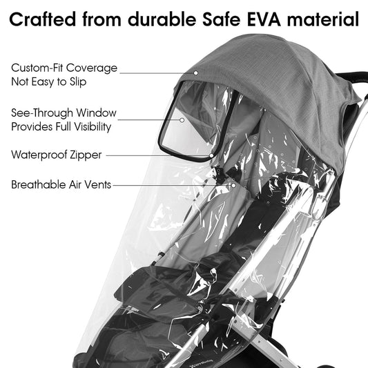 Rain Cover Fits for UPPAbaby Minu and Minu V2 – Waterproof & Windproof Baby Stroller Rain Shield with Ventilation Holes, Quick Attachment, Built-in Storage Bag, Easy Zipper Access to Child