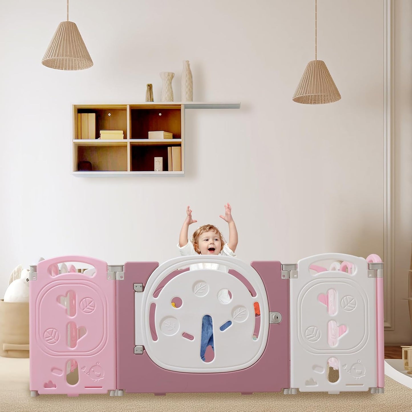 LulliSpace Baby Playpen,Foldable Playpen for Babies and Toddlers,Kids Activity Centre Safety Play Yard,Safety Gates for Indoor&Outdoor,Toddler Fence Play Area,Portable, Educational, 14 Panels