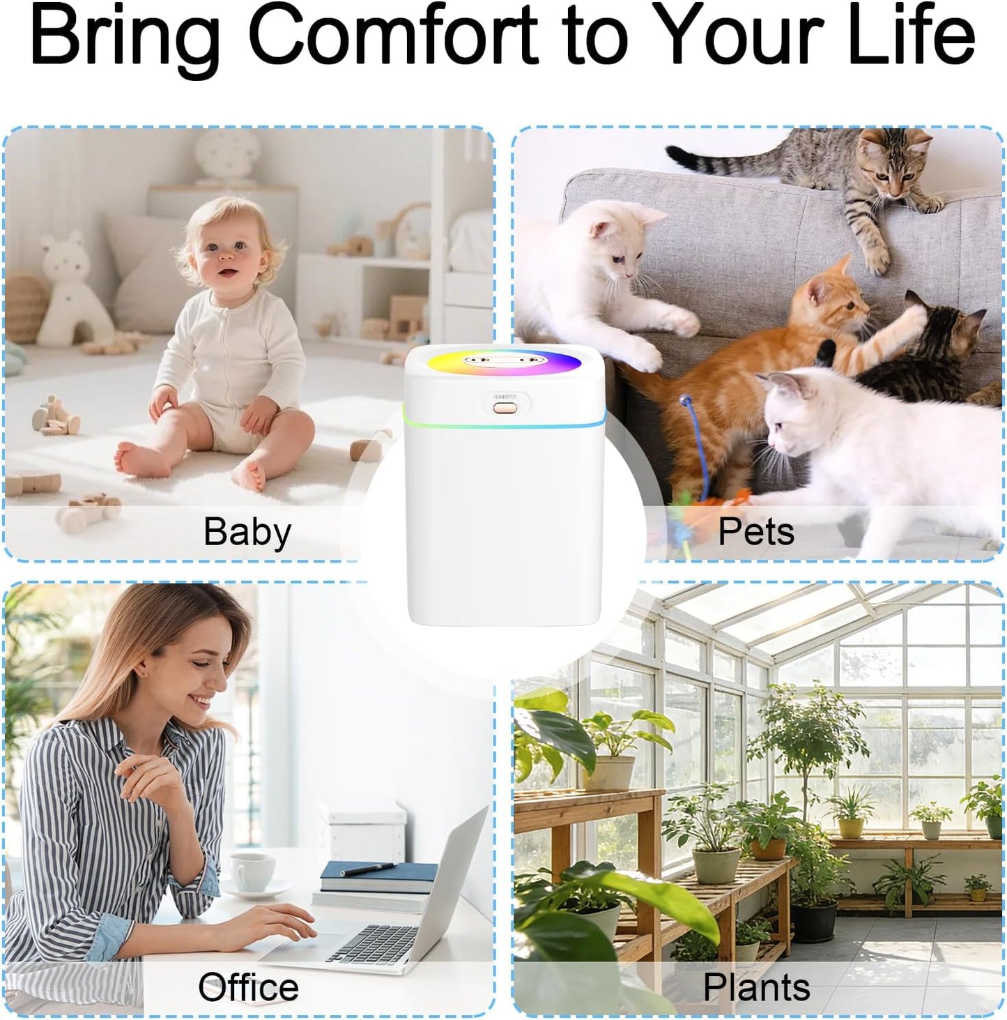 Humidifiers for Bedroom, 25dB Quiet Cool Mist Humidifier for Home, 2L Top Fill Tank for Large Room with 24H Runtime, Carry Handle, NightLight, 12H Auto Shut-off Safety for Nursery/Office/Plants