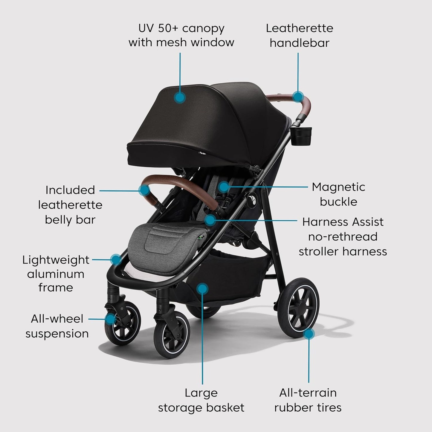 Baby Jogger City Mini Air Lightweight Stroller, Compact Baby Stroller with All-Terrain Wheel Suspension Adjustable Seat with Calf Support Compact Fold, Rich Black