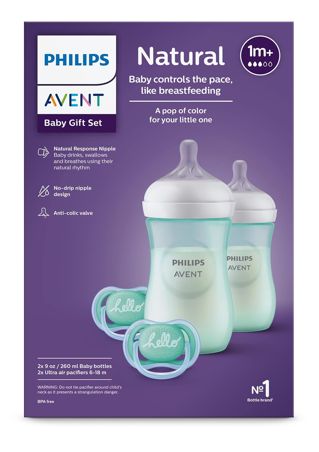 Philips AVENT Natural Baby Bottle with Natural Response Nipple, Teal Baby Gift Set, SCD837/02