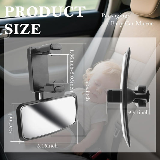 Updated Baby Rear View Mirror for Car,360°Adjustable Wide Angle Car Mirror for Baby with Telescopic Clamping Arm,Essential & Universal Backseat Mirrors for Observing Kids
