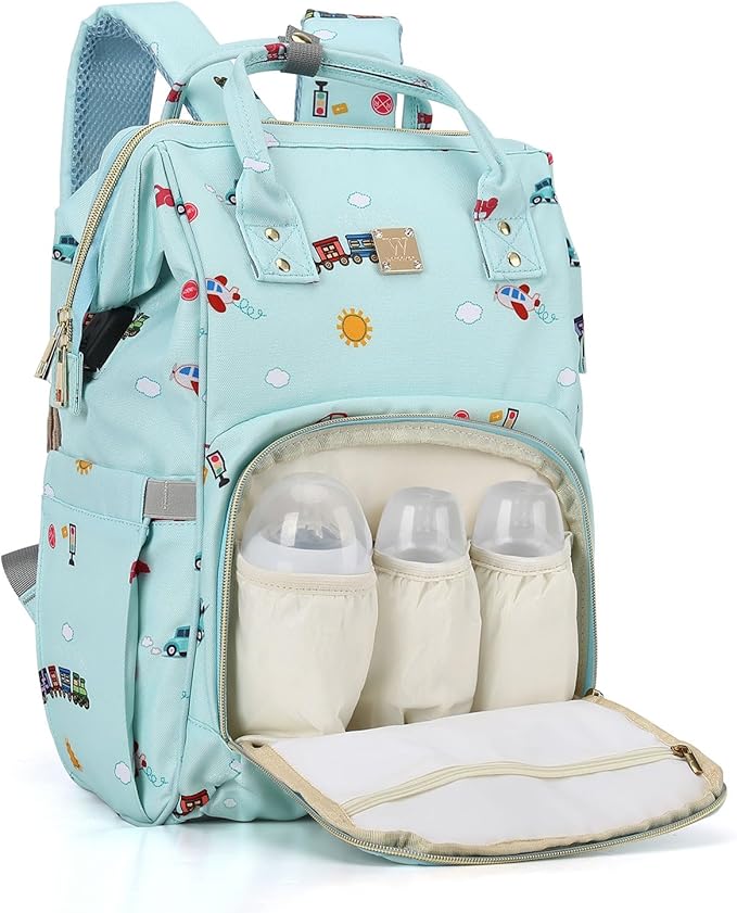 Diaper Bags Backpack Baby Bag for Mom Dad Baby Girls Boy, Cute Mult Diaper Nappy Bag Travel Back Pack,Waterproof Maternity Changing Bag Baby Stuff with USB Charging Port Stroller Straps Large Blue