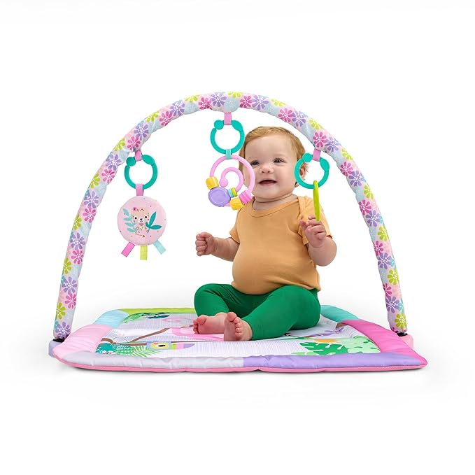 Bright Starts Treetop Bloom Baby Activity Gym & Tummy Time Mat with Toy Bar and 4 Toys, Prop-Up Mirror, Ages Newborn & Up