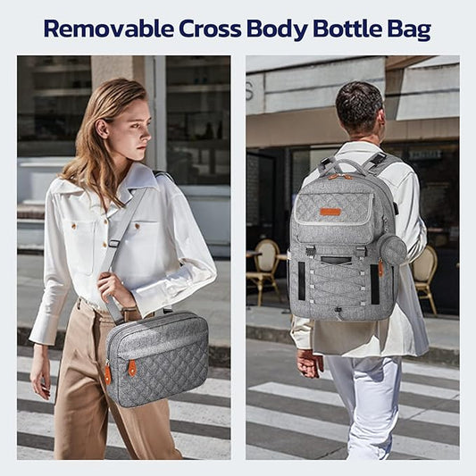 Diaper Bag Backpack,29L-45L Expandable Large Baby Bag for 2 Kids/Twins, with Removable Cross Body Bottle Bag for Mom/Dad,Stylish Nappy Bag Gift for Boys/Girl-Mothers Day Gifts-Elegant Grey