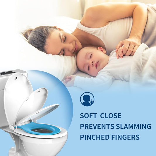 Potty Training Toilet Seat, 16.5" Round White Seat with Built-In Toddler Function, Design for Both Child and Adult,with Detachable Seat Stable .Safe PP Material,Slow Close,Magnets- Round,Easy Install