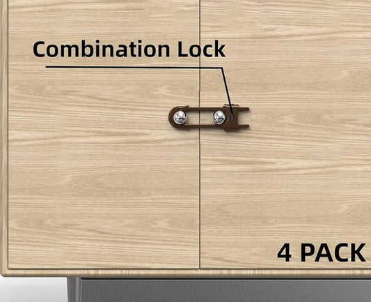 4 Pack Child Proof Sliding Cabinet Door Code Locks Baby Safety Cupboard Locks Adjustable U Shaped Cabinet Latches for Knob Handle Drawers Closet (4 PCS, Coffee)