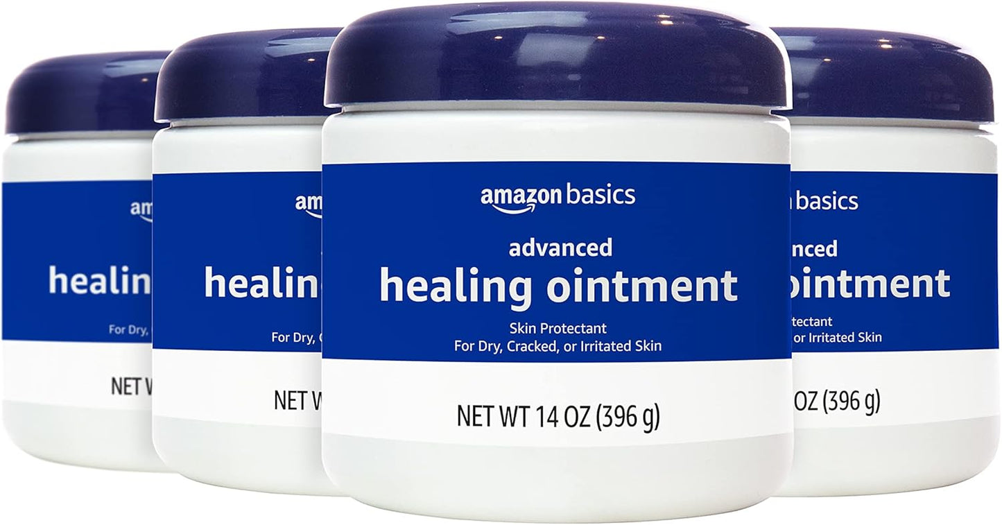 Amazon Basics Healing Ointment & Skin Protectant for Dry & Cracked Skin, Chapped Lips, Minor Cuts and Scrapes, Moisturizing Barrier Cream, Fragrance Free, 14 oz, 1-Pack