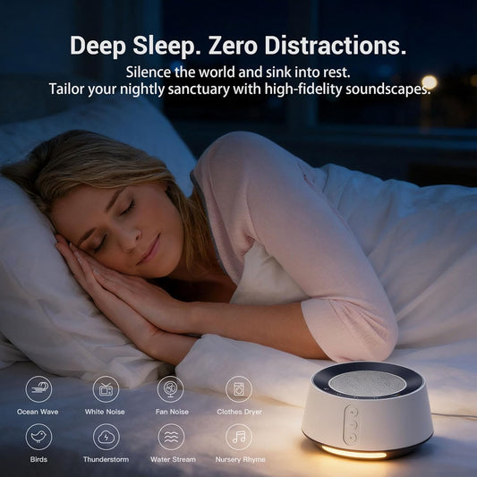 BGOVERSS White Noise Sound Machine with 20 Soothing Sounds, 10 Colors Night Light Sleep Machines Home Office Travel, 5 Timers and Memory Feature Sound Machine for Nursery Baby Kids Adults (White)