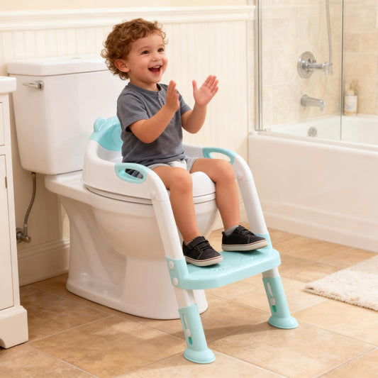 Potty Training Seat, SKYROKU Upgrade Toddler Toilet Seat for Kids Boys Girls, 2 in 1 Potty Training Toilet, Splash Guard Anti-Slip Pad Step Stool,New Sector-Shape Stabilized Base (8899+Grey)