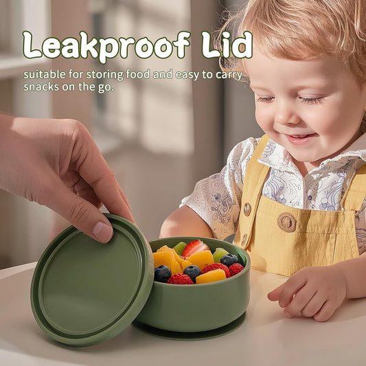 2-Pack Baby Bowls with Suction - Silicone Bowl with Lid, Non-Slip Suction Bowls for Baby, Feeding Bowl for Baby Led Weaning - Dishwasher Safe, Toddler Bowls for High Chair & Travel (Pink+Grey)