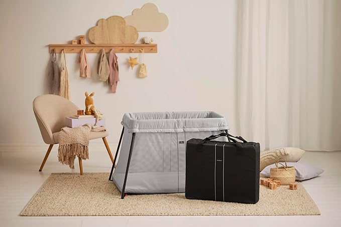 BABYBJORN Travel Crib Light - Silver + Fitted Sheet Bundle Pack ,Silver, One Size