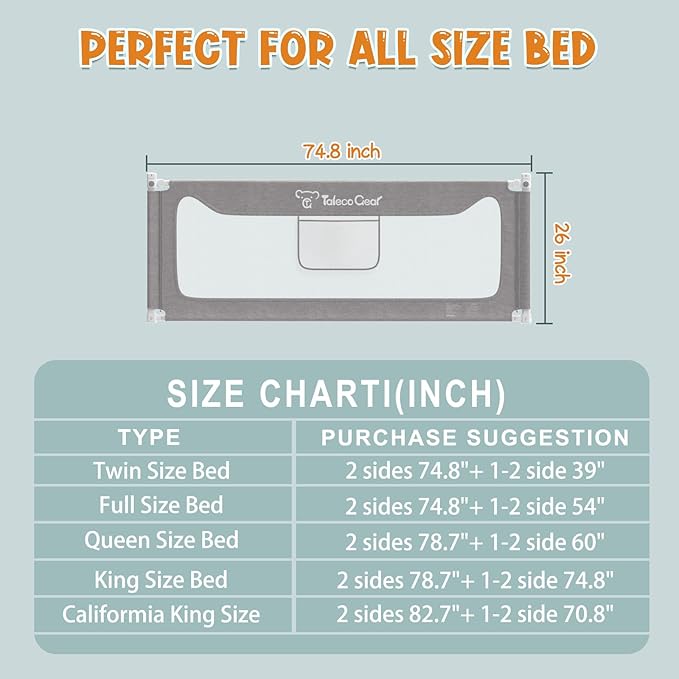 G TALECO GEAR Bed Rail for Toddlers, Stable Protective Bed Side Rails, Baby Bedrail Guard for Twin Full Queen & King Size Bed