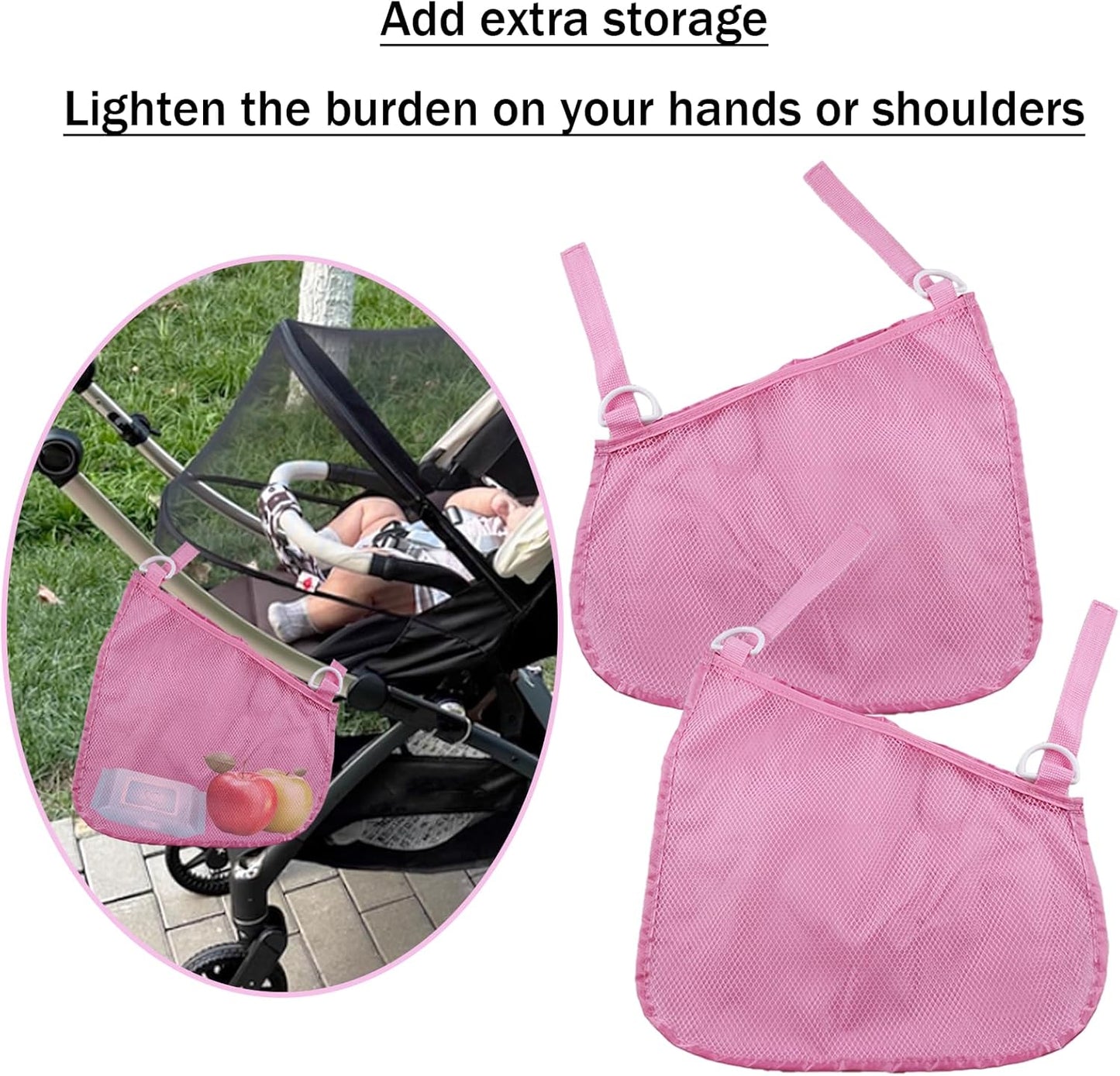 2PCS Universal Side Sling Stroller Cargo Net,Portable Storage Mesh Bag,Stroller Storage Organizer Bag,Non-Slip and Adjustable Straps Side Sling Mesh Organizer(Black)