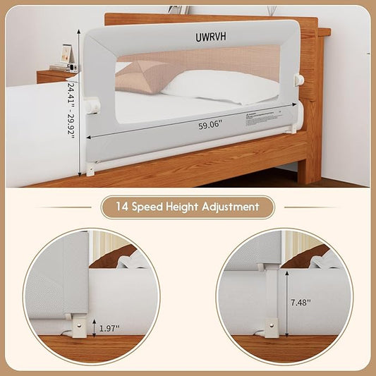 Folding Bed Rail Guard for Toddlers,Safety Toddler Bed Rails,Baby Bed Rails- U-Shape No Drilling Design, Universal Fit for Twin/Full/Queen/King/Bunk Beds (Grey, 59" L x 28" H)