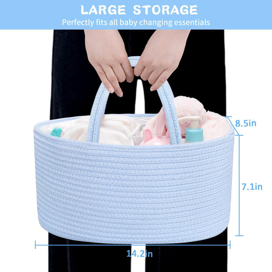 ABenkle Baby Diaper Caddy, Nursery Storage Bin and Car Organizer for Diapers and Baby Wipes, Cotton Rope Diaper Basket Caddy, Changing Table Diaper Storage Caddy
