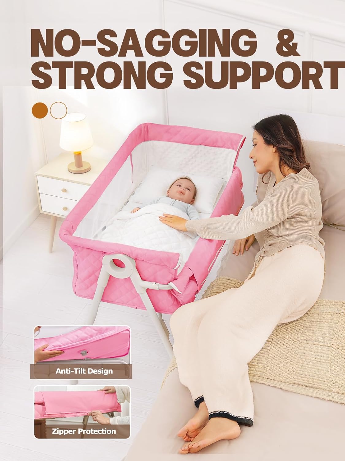 Baby Bassinet Bedside Sleeper - Upgrade Safety Bassinets with Crib Sheet, Easy to Move, 4 Adjustable Height Bedside Bassinet for Infant Newborn, Cream | More Safer, Easy Move, Storage Bag, Waterproof Sheet, Storage Bag, Easy to Install
