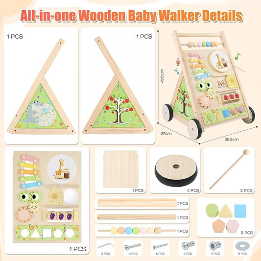 Wooden Baby Walker with Wheels Push Walker for Babies 6-12 Months Toddlers Montessori Walking Toys for 1 Year Old Learning to Walk Activity Center for 12-18 Months Boys Girls Gifts Color Sorting Toys