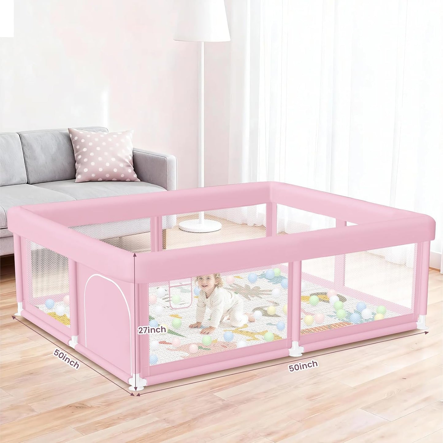 Hiaksedt Baby Playpen 50x50 Inch, Play Pens for Babies and Toddlers Baby Fence Play Yards for Indoor & Outdoor with Breathable Mesh Anti-Fall Playpen