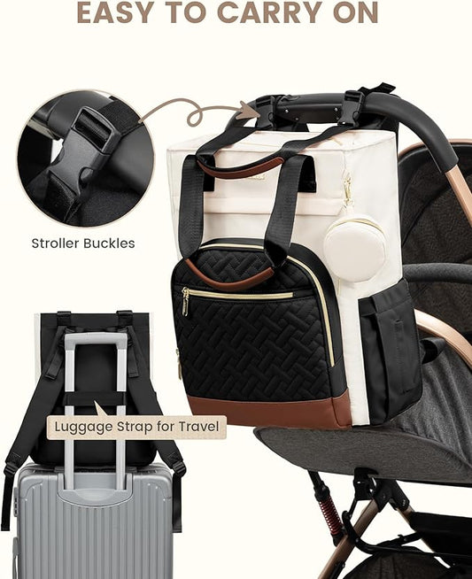 LOVEVOOK Diaper Bag Backpack, Large Capacity Portable Baby Bag with Foldable Diaper Changing Pad, Waterproof Baby Diaper Bags Gift for Mon Dad, Ivory Ebony