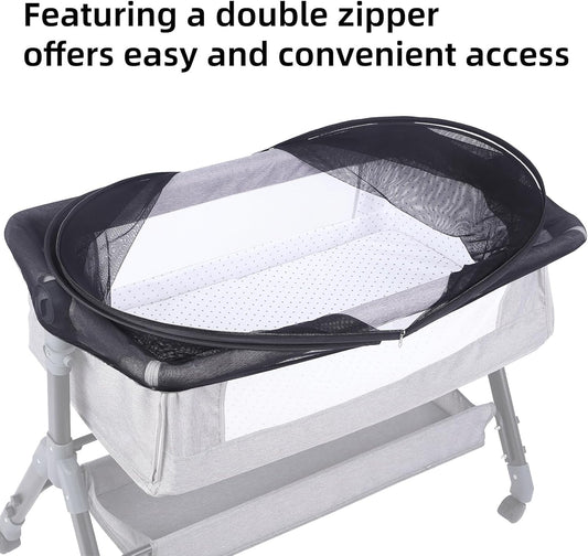 Bassinet Cover Mosquito Net for Babies to Keep Insects/Bugs/Cats Out, Toddler Bassinet/Bedside Sleeper/Crib Net with Two-Way Zippers & Storage Bag, Breathable Mesh Holes, White