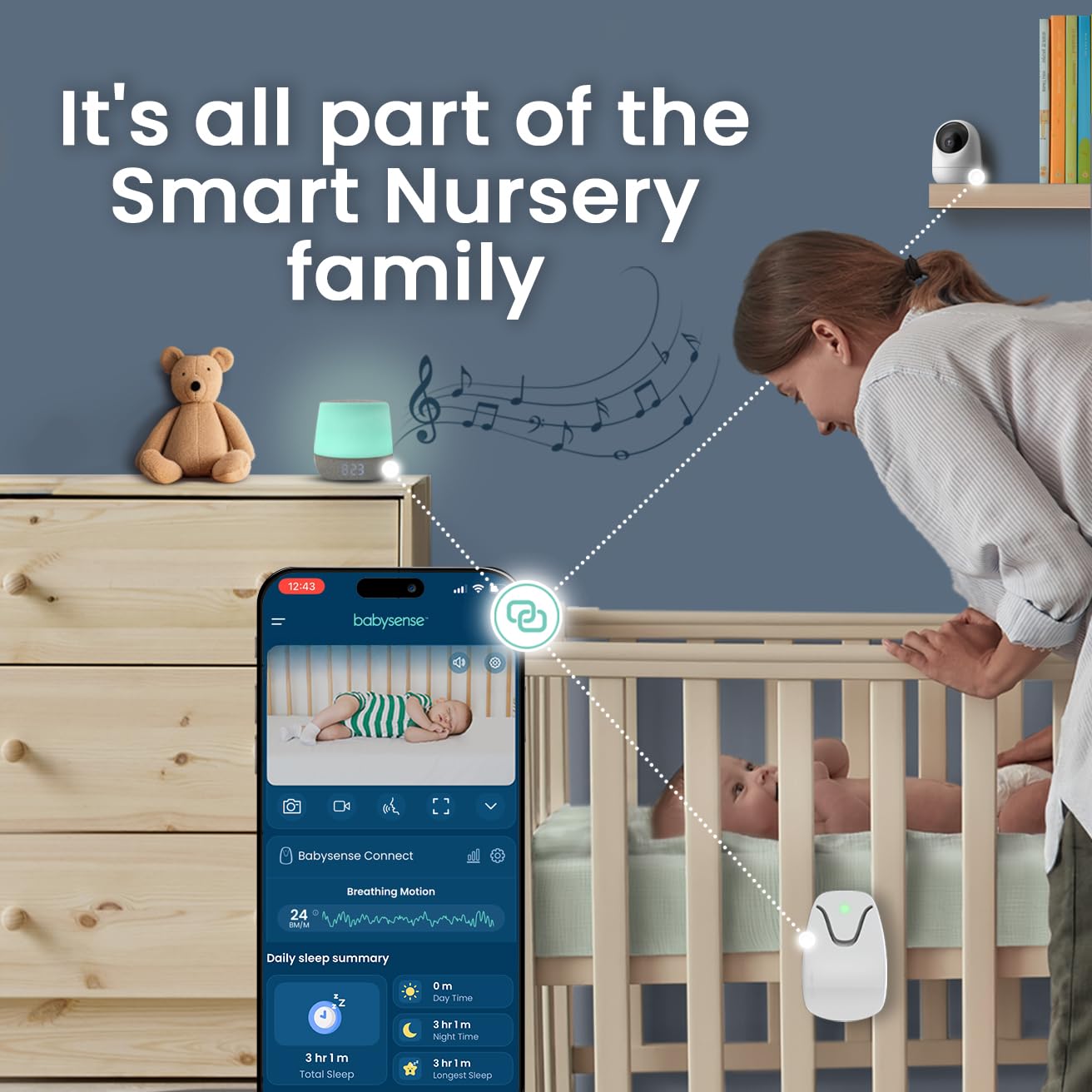 Babysense Baby Sound Machine with Night Light | 2nd Gen | 28 Soothing Sounds | Toddler Sleep Trainer | App-Controlled White Noise Machine | Sleep Timer | 2.4GHz WiFi | US Only