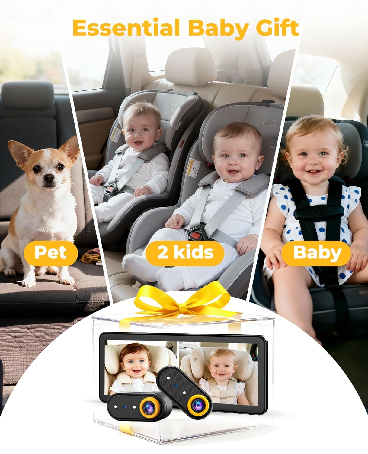 LUCKVIEW BM5PRO 7.2" Dual Camera Baby Monitor, 1080P HD Display for 2 Kids, Night Vision, Easy Install Car Baby Monitor, Ideal Gift, Rear Seat Safety for Babies & Pets
