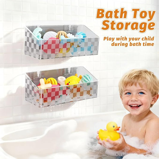 Natheeph Bath Toy Storage Holder, 2 Pack Large Capacity Bath Toy Organizer for Tub Clear Baby Bathtub Toy Storage Multi Use Shower Caddy for Bathroom, Bedroom & More (Grey)