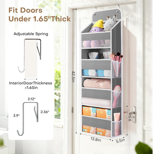 SpaceWhisper Over the Door Organizer, 4 Large Pocket Hanging Storage Organizer with 40lb Capacity, Space Saving for Nursery, Bathroom, Bedroom, Closet - Baby Essentials & Toiletry Organizer (Pink)