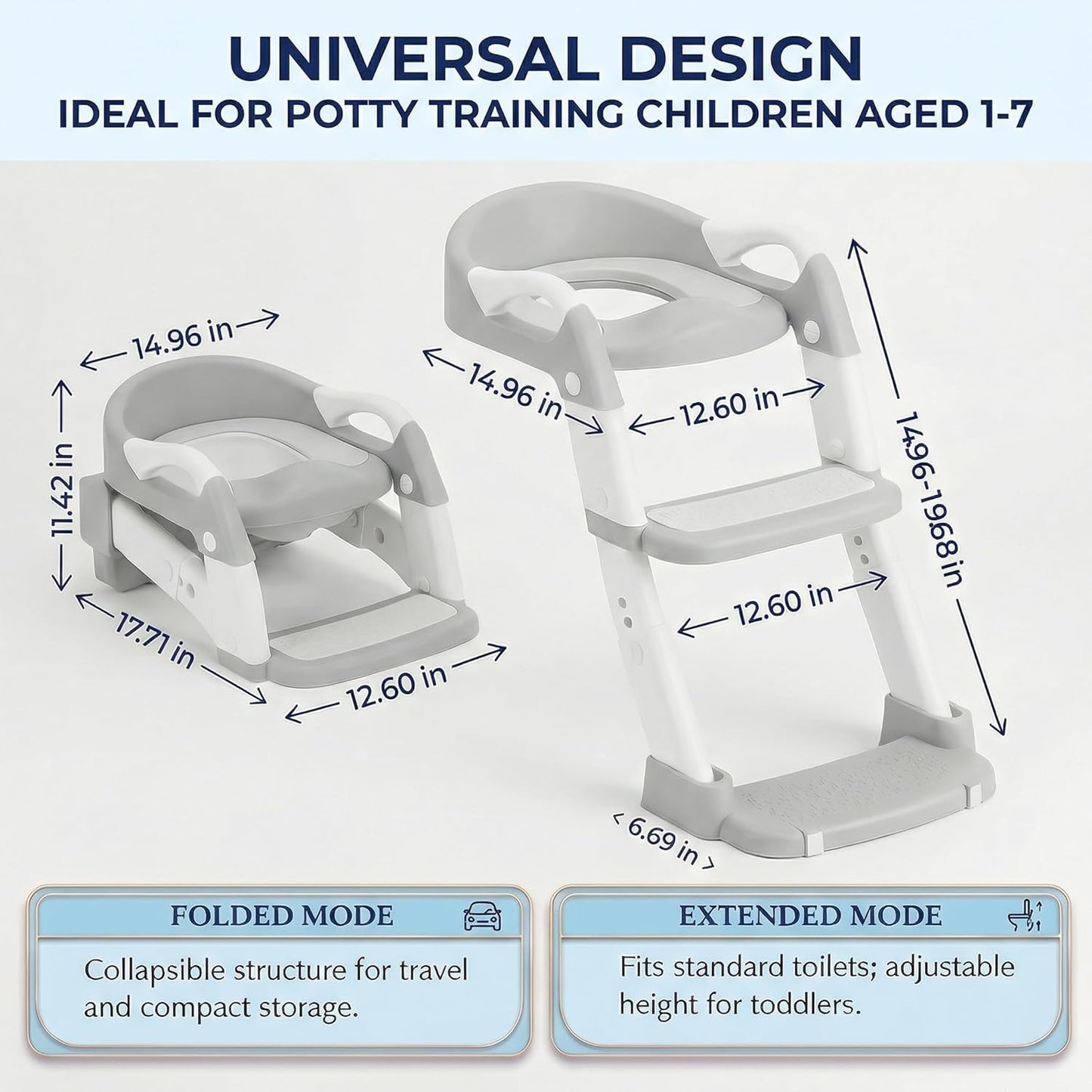 Potty Training Seat - 2026 Upgraded 3-in-1 Foldable Potty Chair with Adjustable Step Stool, Removable Cushion & Splash Guard, Portable Potty Training Toilet for Toddler Boys and Girls (Cyan)
