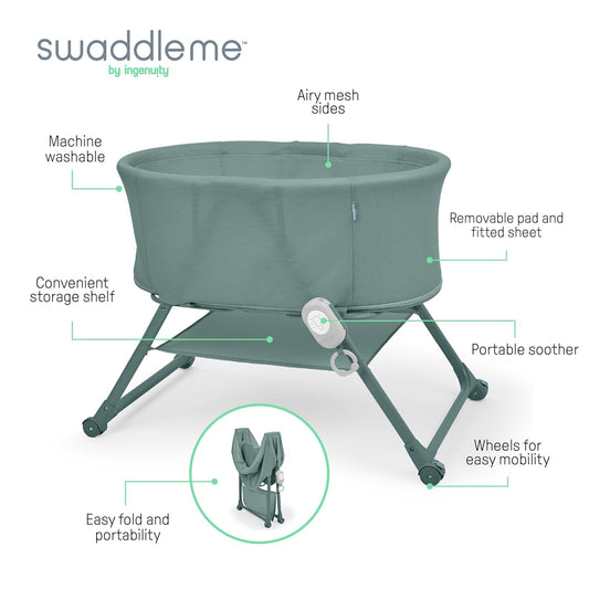 Ingenuity Dream Hero Starlight 3-in-1 Co-Sleeping Bassinet and Crib - Lume (Grey), Unisex, Newborn to 12 Months