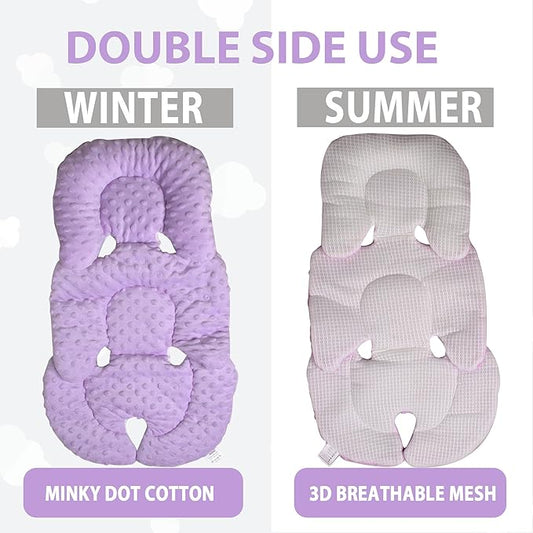 Infant Carseat Insert, 2-in-1 Reversible Baby Car Seat Cushion for Newborn Toddler Head & Body Support Car Seat Pad for Carseats, Strollers, Swings, Bouncers(Purple)