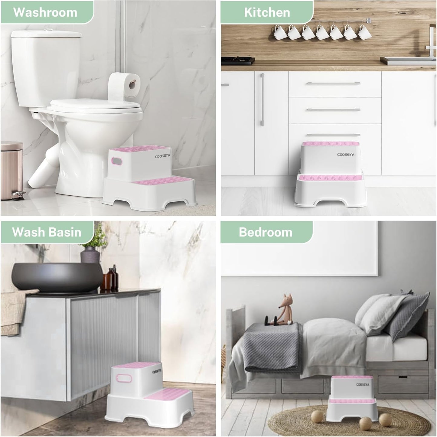 COOSEYA 2 Step Stools for Kids,Toddler Step Stool for Bathroom Sink,No-Slip Double up Stepping for Toddlers Bathroom, Multifunctional Toilet Potty Stool for Kids,Toilet Potty Training(2 Packs)