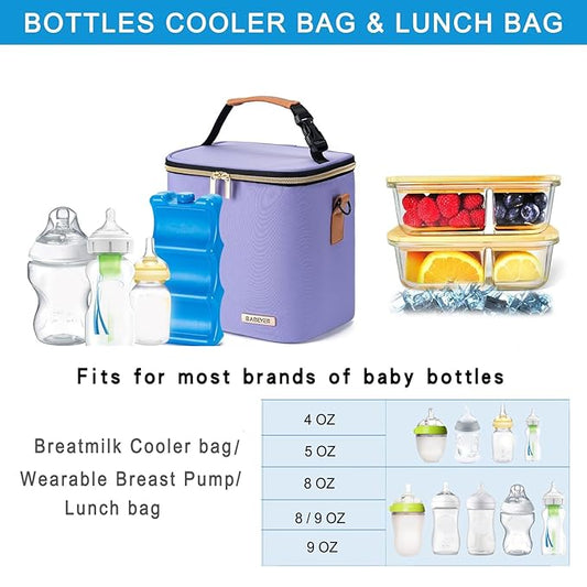 Breastmilk Cooler Bag with Ice Pack Fits 6 Baby Bottles Up to 9 Ounce, Baby Bottle Bag with Shoulder Strap for Nursing Mom Daycare, Violet