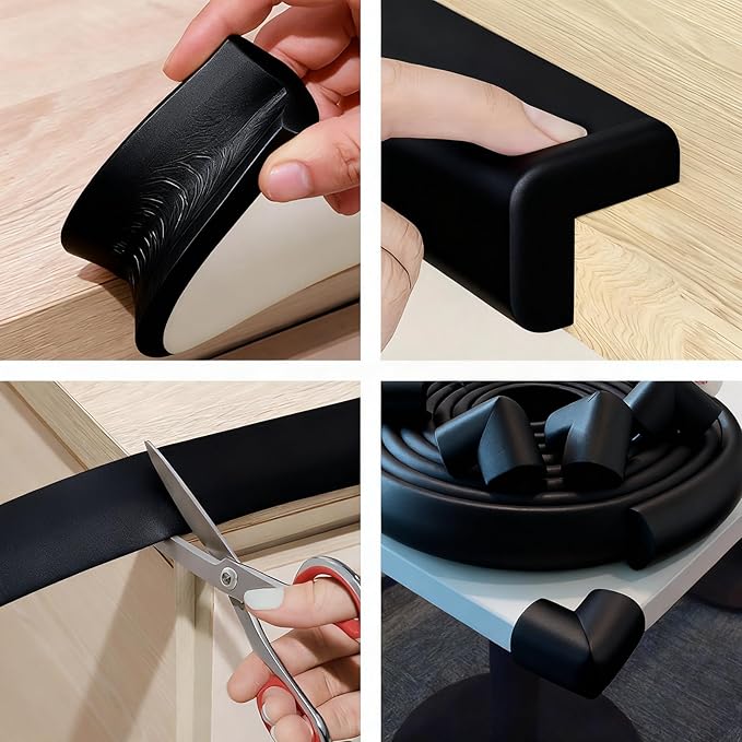 Edge Corner Protector Baby Proofing, Furniture Safety Bumper Guard, Heavy-Duty Soft NBR Rubber Foam, Safety Corner Covers Pre-Taped Rubber Foam (Large 16.7ft Edge 8 Corners)