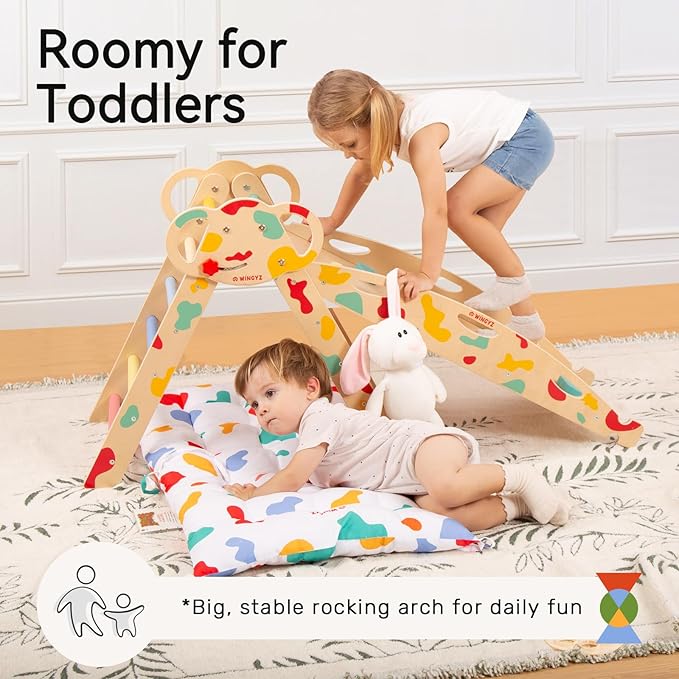 WINGYZ Pikler Triangle Set, Montessori Foldable 8-in-1 Jungle Gym & Reversible Animal Slide, Patent-Protected Climbing Set, Safe 2.35" Gap ASTM F963 Standards for Toddlers 18 Months-7 Years (Rainbow)