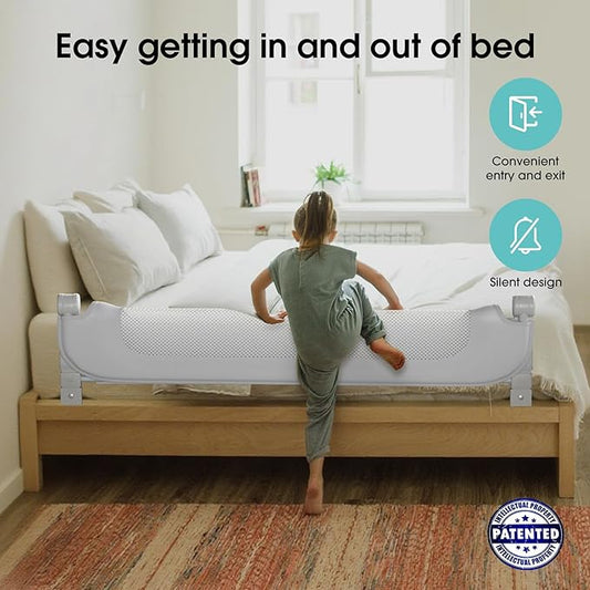 NUTIKAS Baby Bed Rail Guard for Toddlers - 70" Toddler Bed Rails for Twin, Full, Queen, King Bunk Size Bed Swing Down Bedrail Extral Tall Child Safety Side Railing Guards for Kids Gray