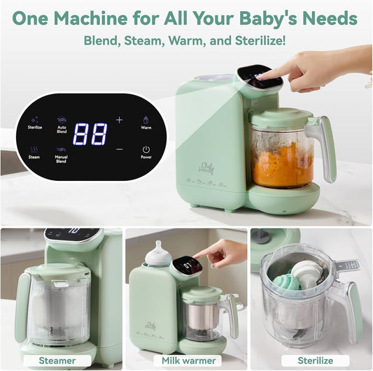 Chefhandy Baby Food Maker, Steamer & Blender with Stainless Steel Basket, Puree Maker with Auto/Manual Blend, Bottle Warmer & Sterili-zer, Safe & Easy-to-Clean Compact Baby Food Processor (Yellow)